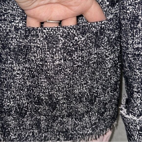 TALBOTS 10 Navy White Tweed One Button Blazer Jacket with Pockets Fringe Trim - Picture 10 of 14